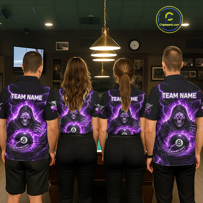 Fire Flame Grim Reaper Holding 8 Ball Pool Women  Polo & 1/4-Zip Shirt Personalized Billiard Gifts NYN2434