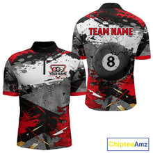 Load image into Gallery viewer, Black, White And Red Grunge Paint Billiard Pool Shirts For Men Custom 8 Ball Billiard Team Attire NYN3019