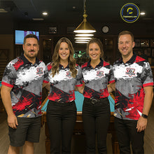 Load image into Gallery viewer, Black, White And Red Grunge Paint Billiard Pool Shirts For Men Custom 8 Ball Billiard Team Attire NYN3019