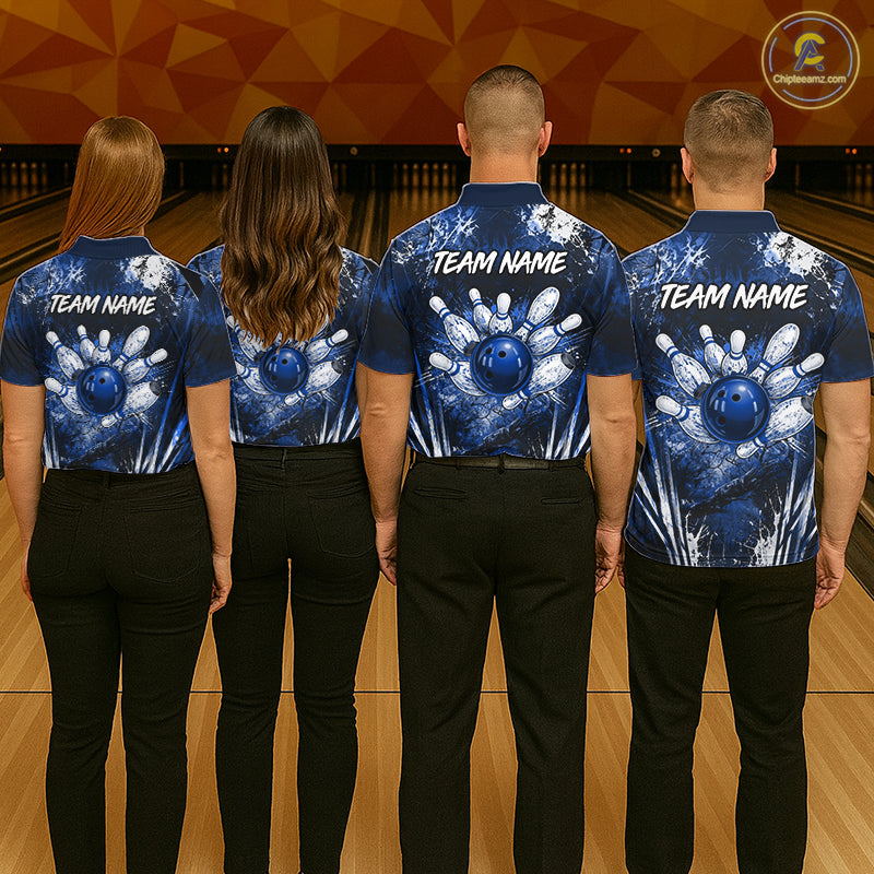 White blue splatter bowling ball team shirts custom bowling jerseys