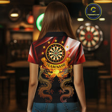 Load image into Gallery viewer, Flame Dragons With Golden Darts Women's Darts Team Shirt - Custom Name For Players NYN0500