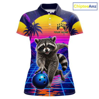 Funny raccoon bowling polo shirt for women custom bowling team jersey mockup