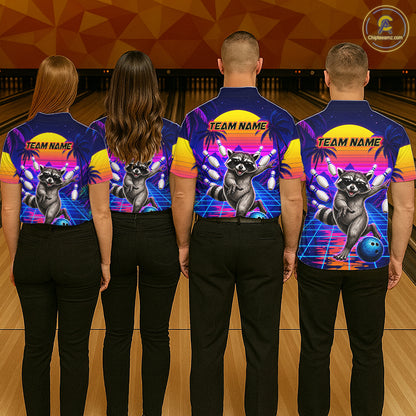 Funny raccoon bowling team shirts custom bowling jerseys for bowlers