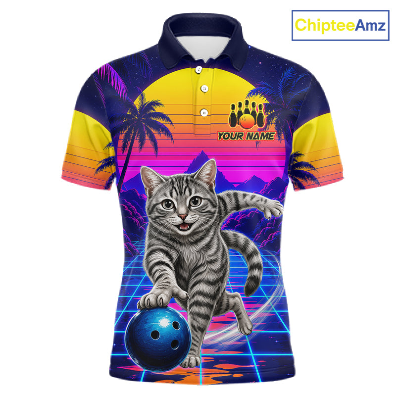 Funny cat bowling polo shirt for men personalized bowling jersey mockup
