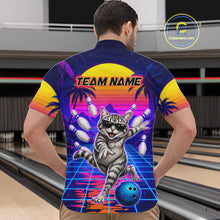 Load image into Gallery viewer, Man wearing funny cat bowling shirt personalized bowling apparel