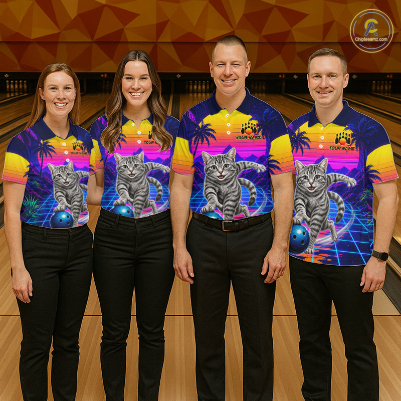 Funny cat bowling team shirts personalized bowling jerseys for leagues