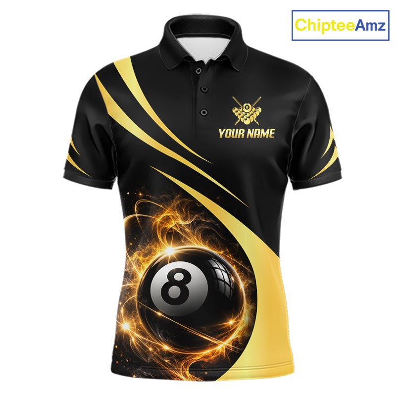 Personalized 8 Ball Fire Flame Billiard Team Jerseys Yellow Billiard Pool Shirts For Men NYN4028