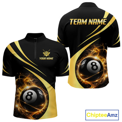 Personalized 8 Ball Fire Flame Billiard Team Jerseys Yellow Billiard Pool Shirts For Men NYN4028