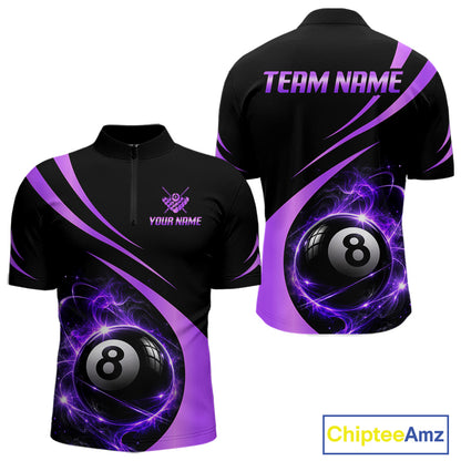 Personalized 8 Ball Fire Flame Billiard Team Jerseys Purple Billiard Pool Shirts For Men NYN4030
