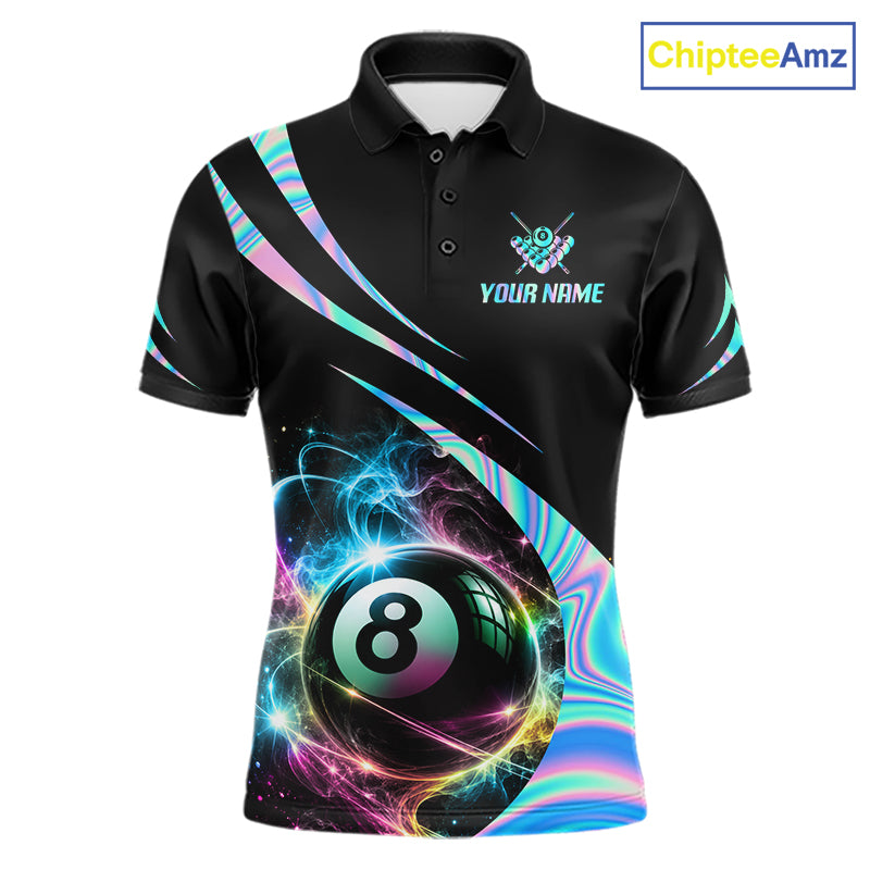 Custom 8 Ball Colorful Flame Billiard Team Jersey Holographic Billiard Pool Shirts For Men NYN4031