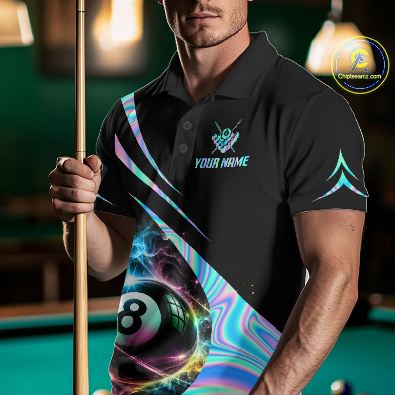 Custom 8 Ball Colorful Flame Billiard Team Jersey Holographic Billiard Pool Shirts For Men NYN4031