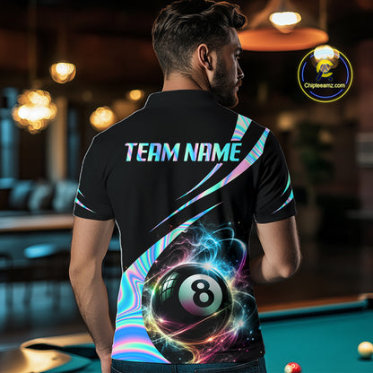 Custom 8 Ball Colorful Flame Billiard Team Jersey Holographic Billiard Pool Shirts For Men NYN4031