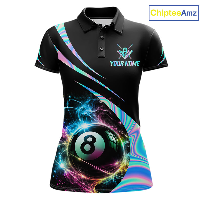 Custom 8 Ball Colorful Flame Billiard Team Jersey Holographic Billiard Pool Shirts For Women NYN4031