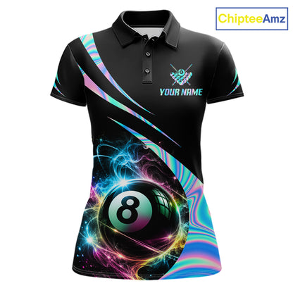 Custom 8 Ball Colorful Flame Billiard Team Jersey Holographic Billiard Pool Shirts For Women NYN4031