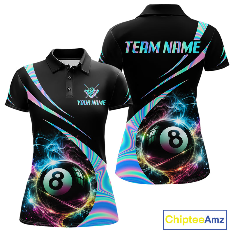 Custom 8 Ball Colorful Flame Billiard Team Jersey Holographic Billiard Pool Shirts For Women NYN4031