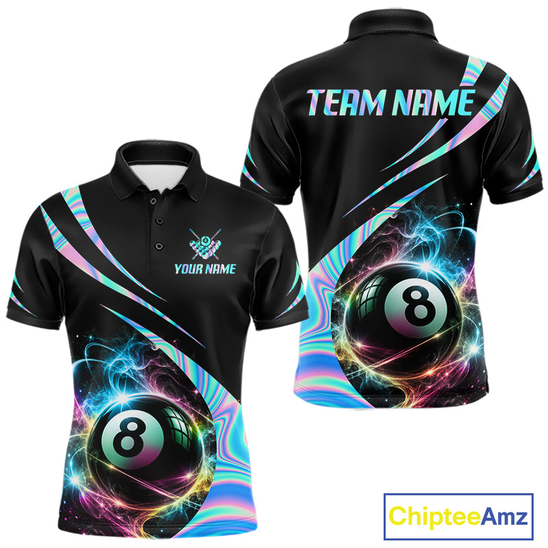 Custom 8 Ball Colorful Flame Billiard Team Jersey Holographic Billiard Pool Shirts For Men NYN4031
