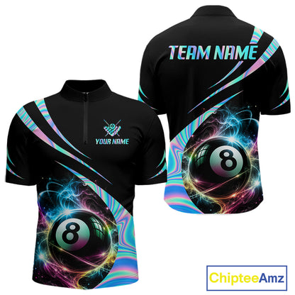Custom 8 Ball Colorful Flame Billiard Team Jersey Holographic Billiard Pool Shirts For Men NYN4031