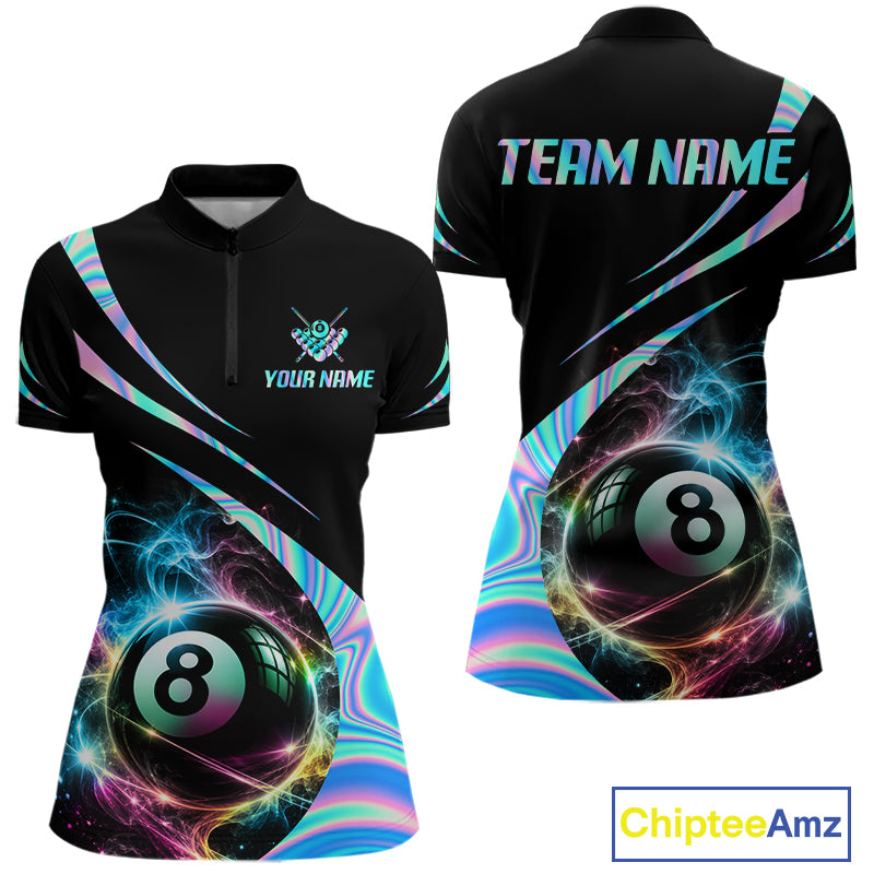 Custom 8 Ball Colorful Flame Billiard Team Jersey Holographic Billiard Pool Shirts For Women NYN4031
