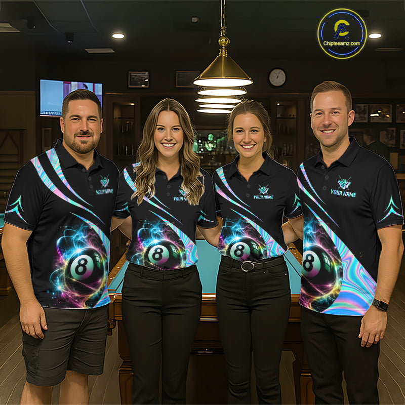 Custom 8 Ball Colorful Flame Billiard Team Jersey Holographic Billiard Pool Shirts For Men NYN4031