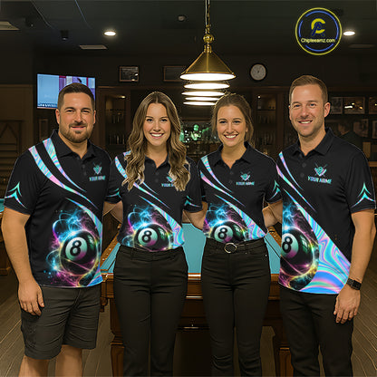 Custom 8 Ball Colorful Flame Billiard Team Jersey Holographic Billiard Pool Shirts For Men NYN4031