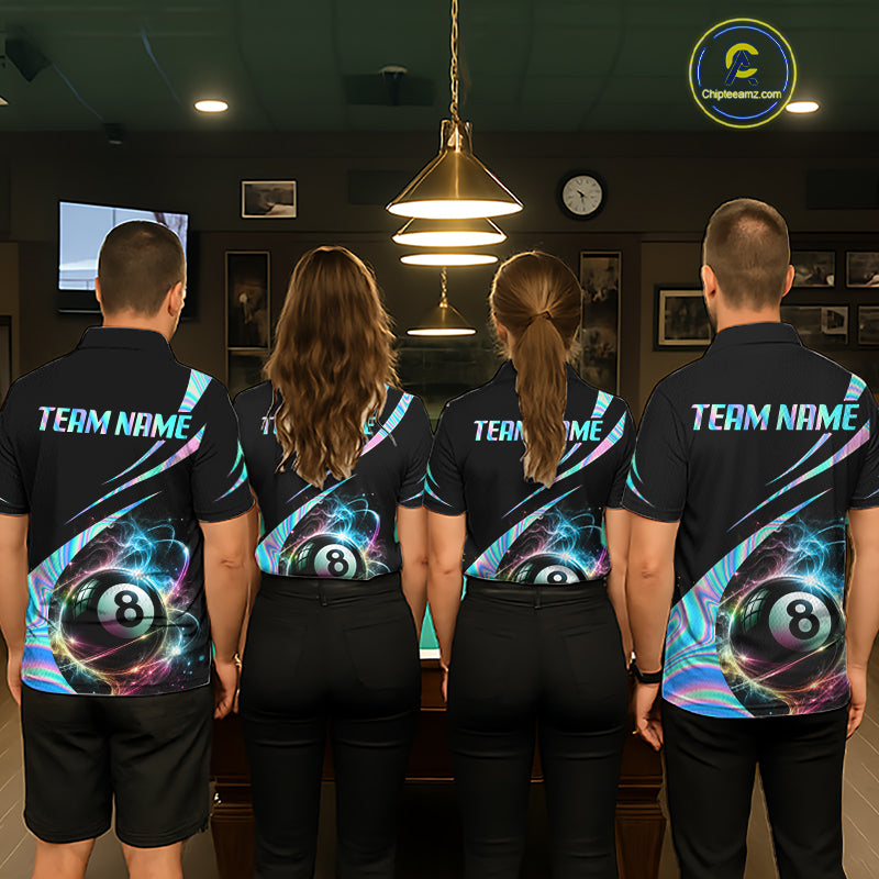 Custom 8 Ball Colorful Flame Billiard Team Jersey Holographic Billiard Pool Shirts For Men NYN4031
