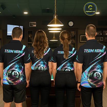 Custom 8 Ball Colorful Flame Billiard Team Jersey Holographic Billiard Pool Shirts For Men NYN4031