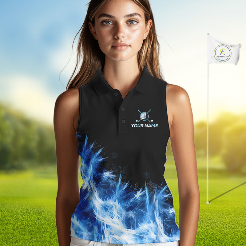 Icy Blue Light Womens Golf Sleeveless Polo Shirt Customize Golf Gifts For Men Golf Team Shirts, Golf Gifts NYN4038