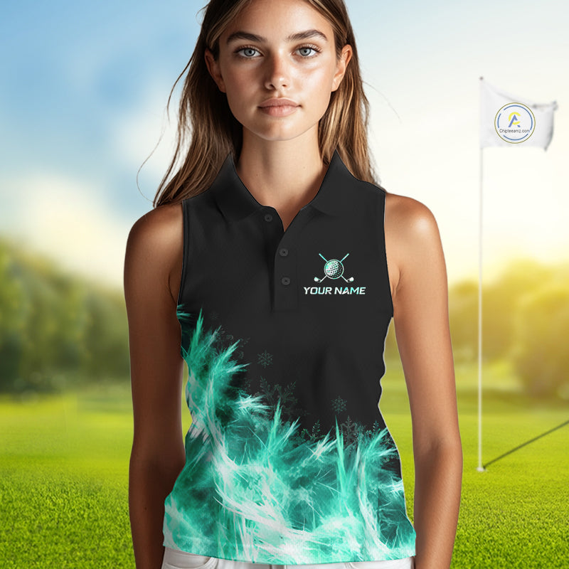 Icy Teal Light Womens Golf Sleeveless Polo Shirt Customize Golf Gifts For Men Golf Team Shirts, Golf Gifts NYN4039