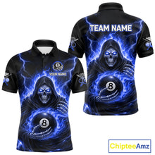 Load image into Gallery viewer, Blue Flames Grim Reaper Holding 8 Ball Pool Men Polo &amp; 1/4-Zip Shirt Personalized Billiard Gifts NYN2661