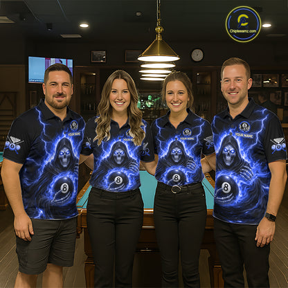 Blue Flames Grim Reaper Holding 8 Ball Pool Women Polo & 1/4-Zip Shirt Personalized Billiard Gifts NYN2661