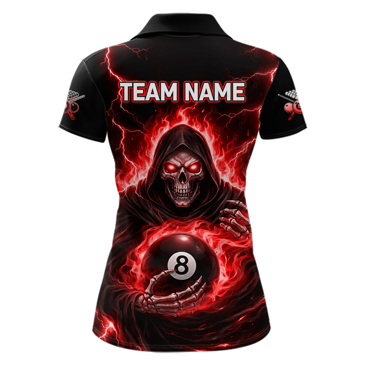 Red Flames Grim Reaper Holding 8 Ball Pool Women Polo & 1/4-Zip Shirt Personalized Billiard Gifts NYN2662