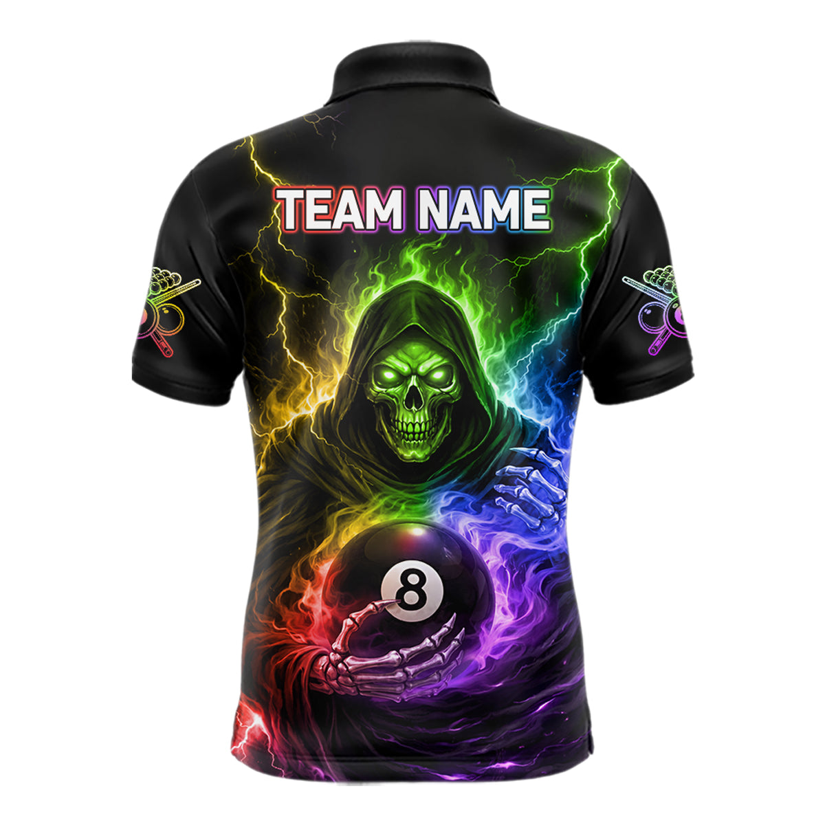 Colorful Flames Grim Reaper Holding 8 Ball Pool Men Polo & 1/4-Zip Shirt Personalized Billiard Gifts NYN2663