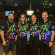 Load image into Gallery viewer, Colorful Flames Grim Reaper Holding 8 Ball Pool Men Polo &amp; 1/4-Zip Shirt Personalized Billiard Gifts NYN2663