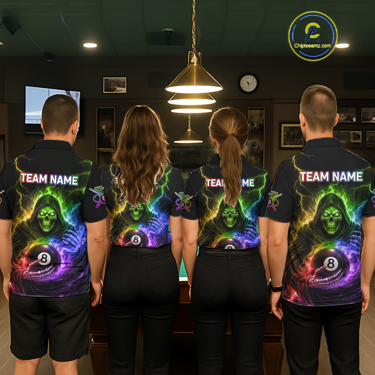 Colorful Flames Grim Reaper Holding 8 Ball Pool Men Polo & 1/4-Zip Shirt Personalized Billiard Gifts NYN2663