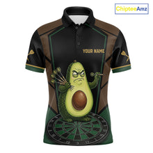 Load image into Gallery viewer, Angry Avocado Brown And Green Funny Darts Jersey For Men Custom Polo &amp; 1/4 Zip Darts Team Shirts NYN3207