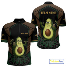 Load image into Gallery viewer, Angry Avocado Brown And Green Funny Darts Jersey For Men Custom Polo &amp; 1/4 Zip Darts Team Shirts NYN3207