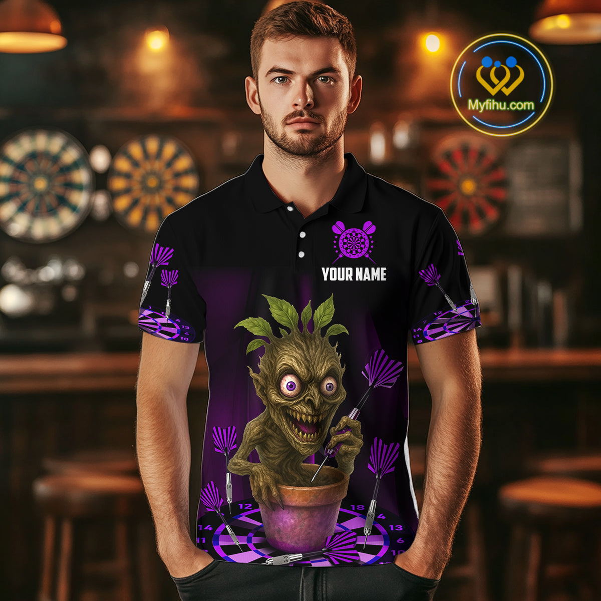 Plant Mage With Purple Darts Men's Funny Darts Shirt - Custom Name For Players NYN0511