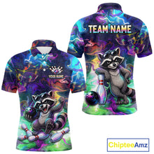 Load image into Gallery viewer, Funny Raccoon Neon Colorful Bowling Polo Quarter-Zip Shirt For Men Custom Bowling Tournament Jersey NYN3747