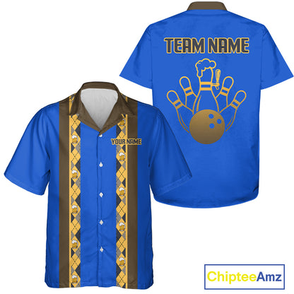 Custom Multi-Color Bowling Button Down Shirt Retro Beer & Bowling Pin Short Sleeve Hawaiian Jersey NYN4405