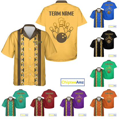 Custom Multi-Color Bowling Button Down Shirt Retro Beer & Bowling Pin Short Sleeve Hawaiian Jersey NYN4405