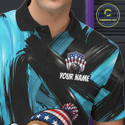 Custom Funny Sloth Mens Bowling Shirt Personalized Name & Team Bowling Polo 1/4-Zip Blue Splash Apparel NYN4419