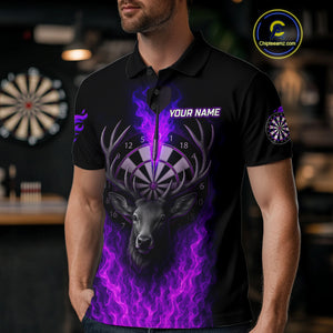Custom Purple Flames Dartboard Deer Funny Dart Men Polo Shirt Dart Team Jerseys NYN1632
