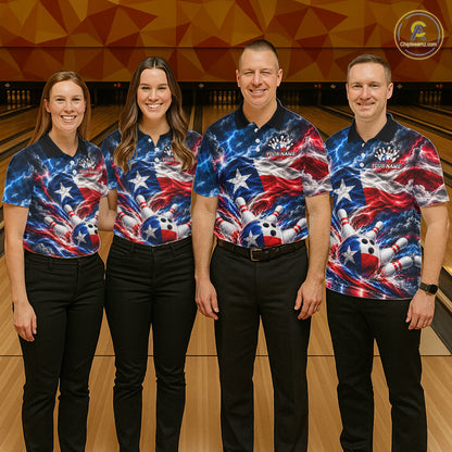 Texas Flag Bowling Polo 1/4-Zip Shirt For Men Custom Patriot Lightning Bowling Tournament Jersey NYN4813