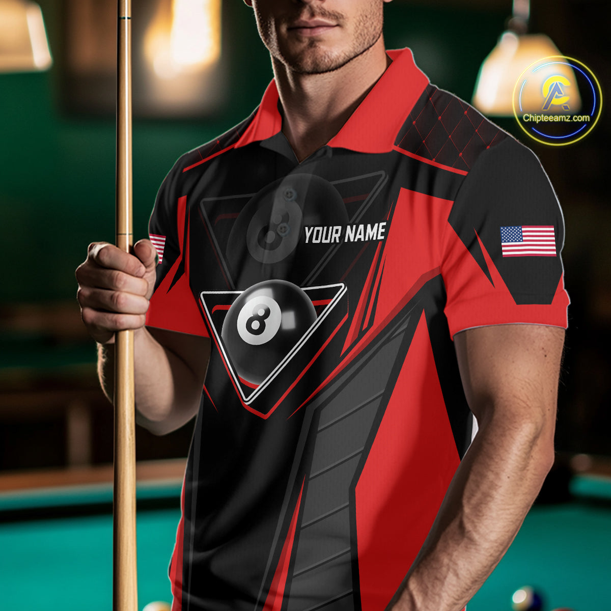 Black And Red Billiard Ball Pool Men Polo & 1/4-Zip Shirt Custom 8 Ball 3D Billiards Jerseys NYN2451