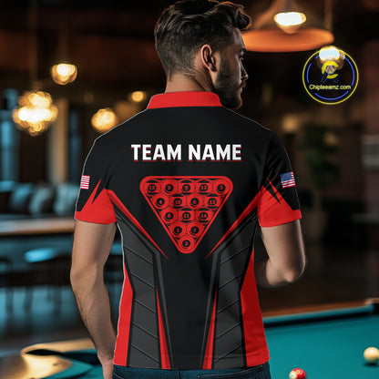 Black And Red Billiard Ball Pool Men Polo & 1/4-Zip Shirt Custom 8 Ball 3D Billiards Jerseys NYN2451