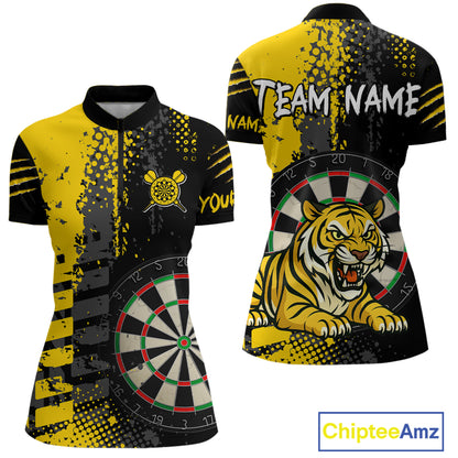 Women's Custom Darts Shirt With Fierce Tiger And Yellow Grunge Splatter NYN0258