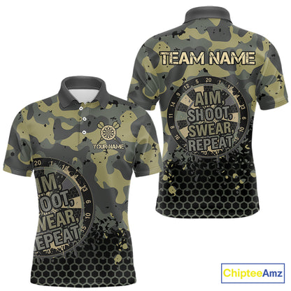 Custom Dart Shirt For Men Green Camo Aim Shoot Swear Repeat Jersey Personalized Darts Player Gift NYN4423
