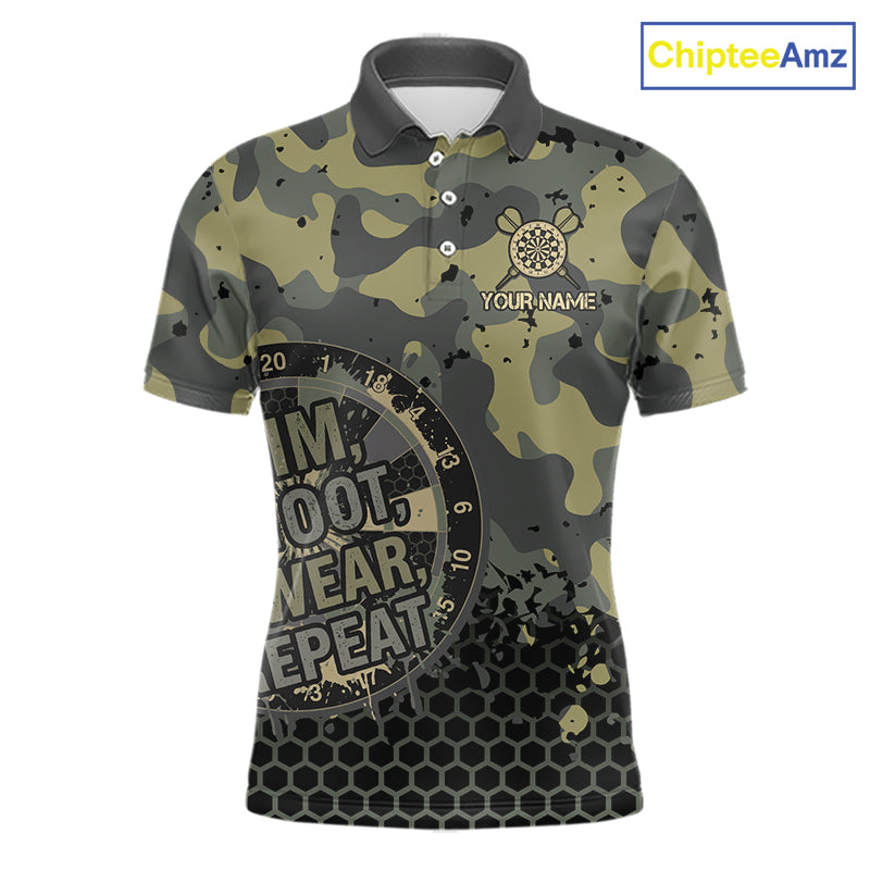 Custom Dart Shirt For Men Green Camo Aim Shoot Swear Repeat Jersey Personalized Darts Player Gift NYN4423