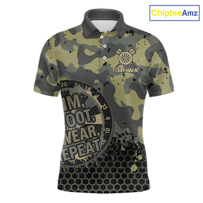 Custom Dart Shirt For Men Green Camo Aim Shoot Swear Repeat Jersey Personalized Darts Player Gift NYN4423