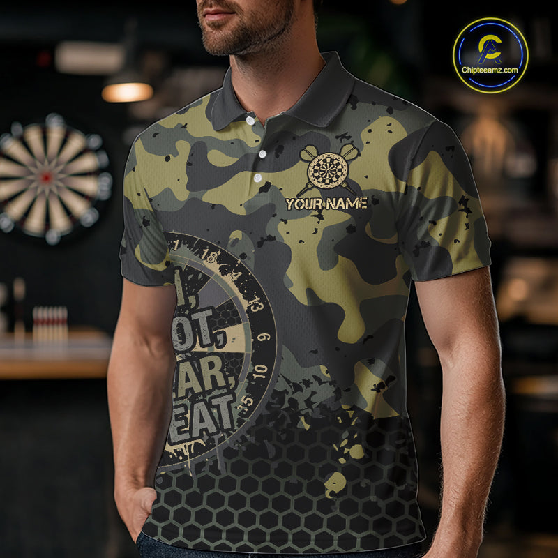 Custom Dart Shirt For Men Green Camo Aim Shoot Swear Repeat Jersey Personalized Darts Player Gift NYN4423